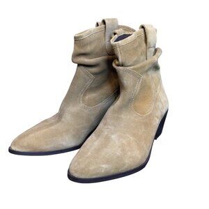 Anthropologie Womens Suede Ankle Boots Size 38 8 Scrunch Slouch Brown Western